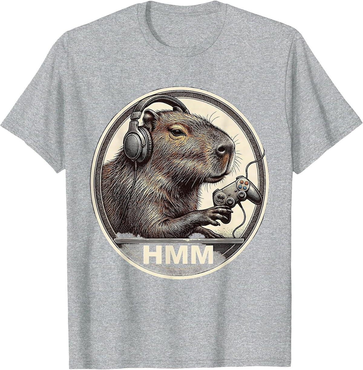 Men's Hmm Funny Capybara Gamer Meme Humor Video Games T-Shirt - Heather Grey