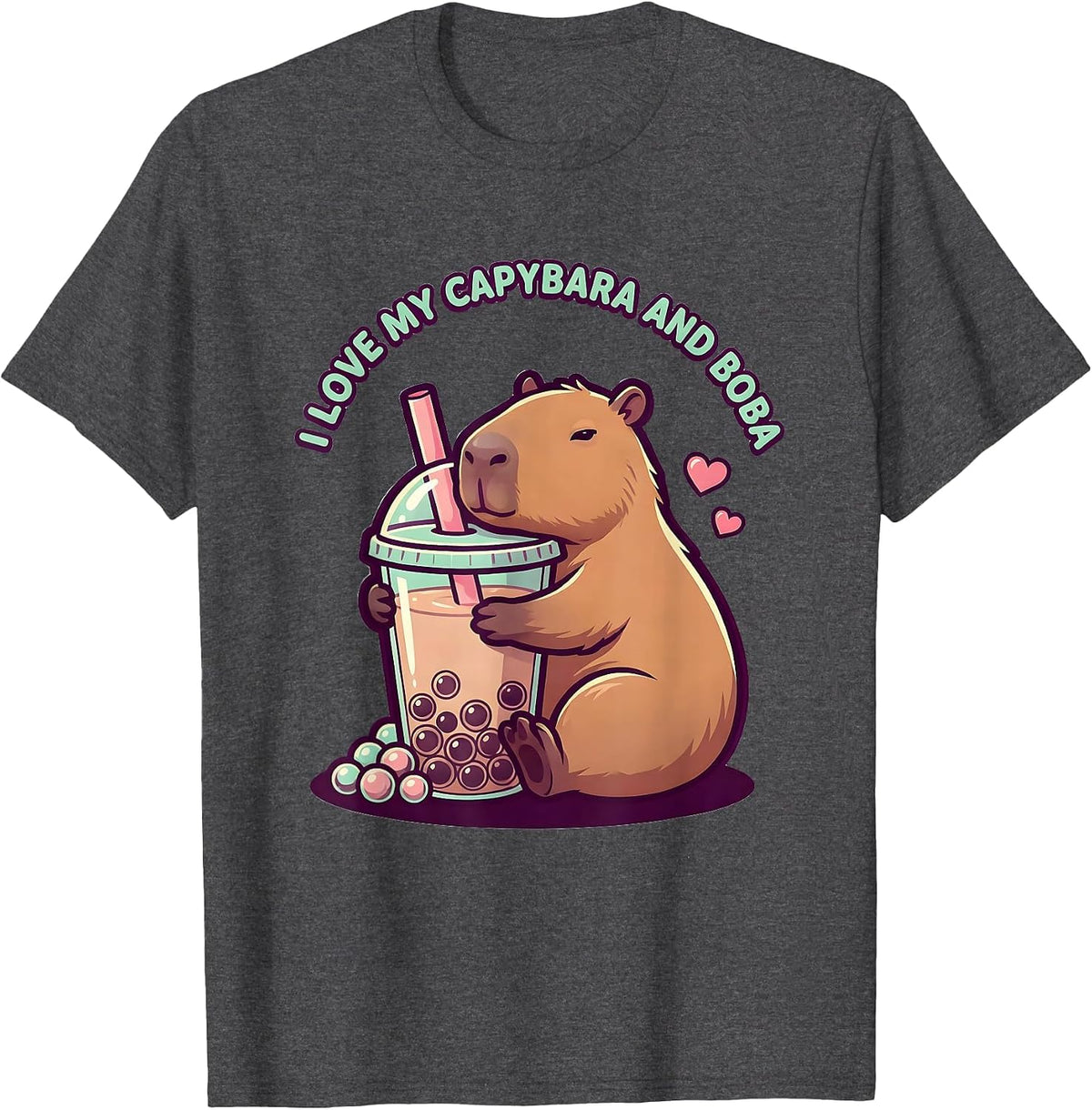 I Love My Capybara And Boba Cute Kawaii Anime Animal Boba T-Shirt - Dark Heather Grey