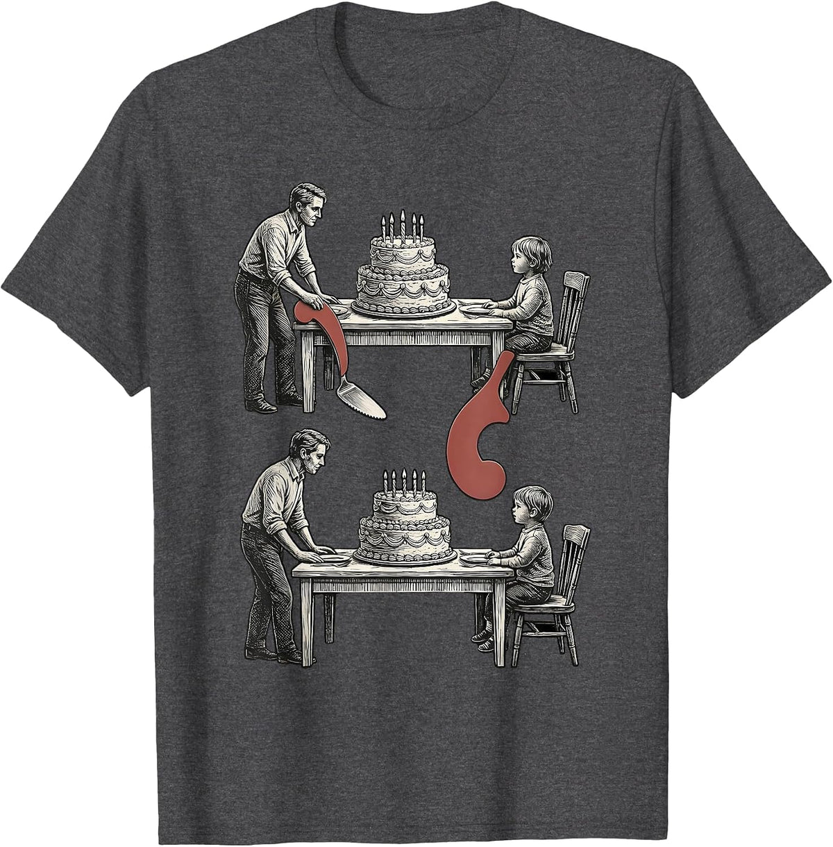 Men's Stacked Birthday Table Woodcut Engraving Grammar Teacher T-Shirt - Dark Heather Grey