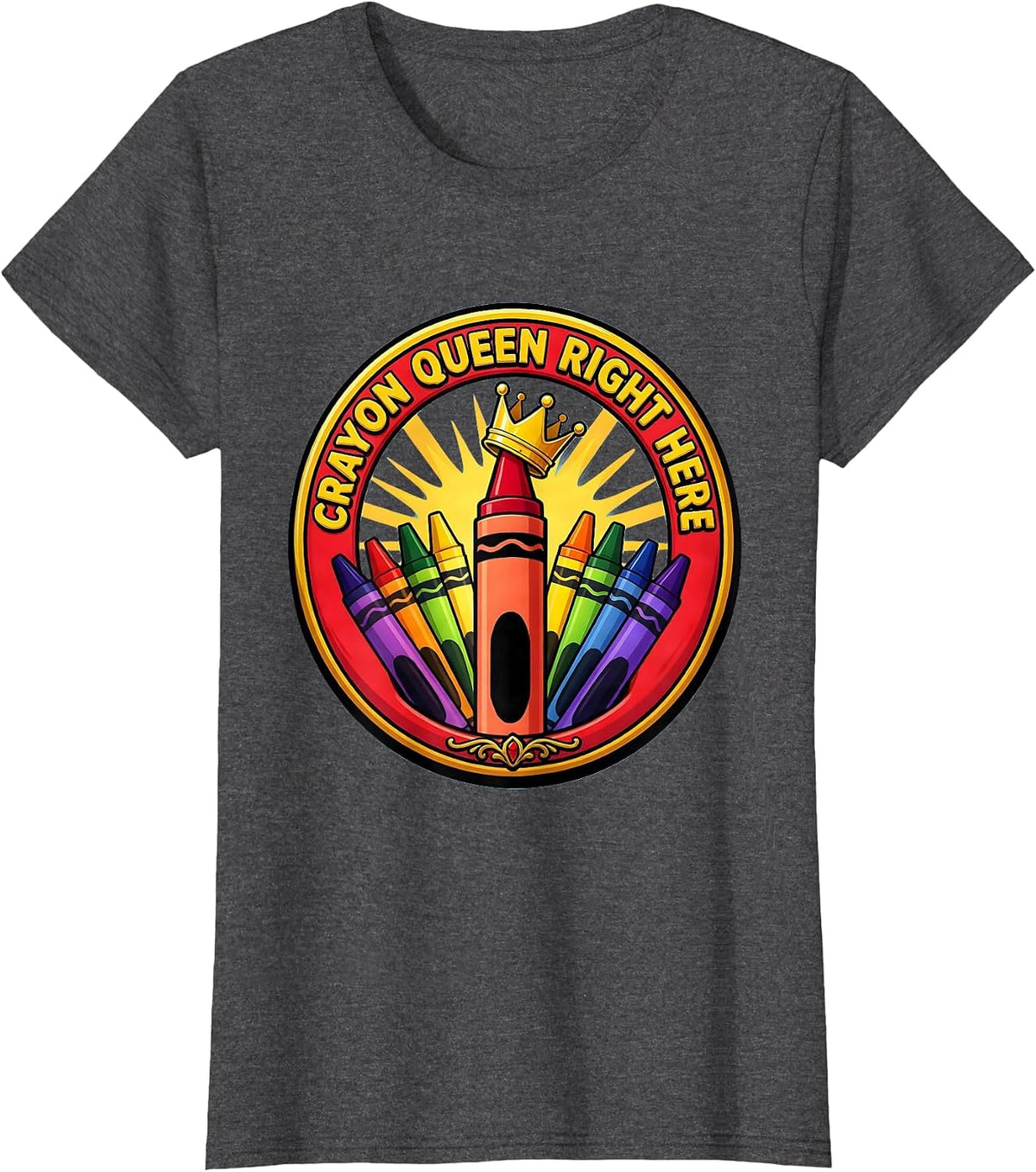 Women's Crayon Queen Here PreK Teacher Design T-Shirt - Dark Heather Grey