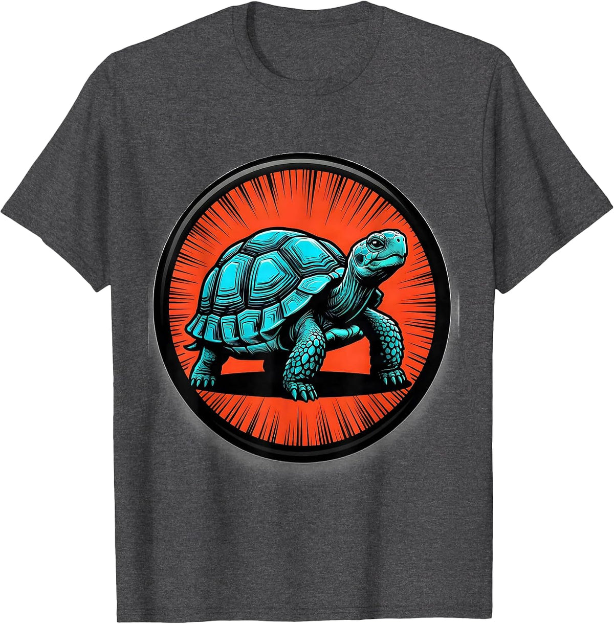 Proud Tortoise Pop Art Pet Lover Badge T-Shirt - Dark Heather Grey