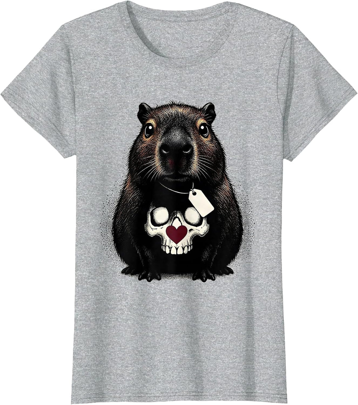 Women's Chibi Capybara Blackwork Dotwork Pastel Goth Kawaii T-Shirt - Heather Grey