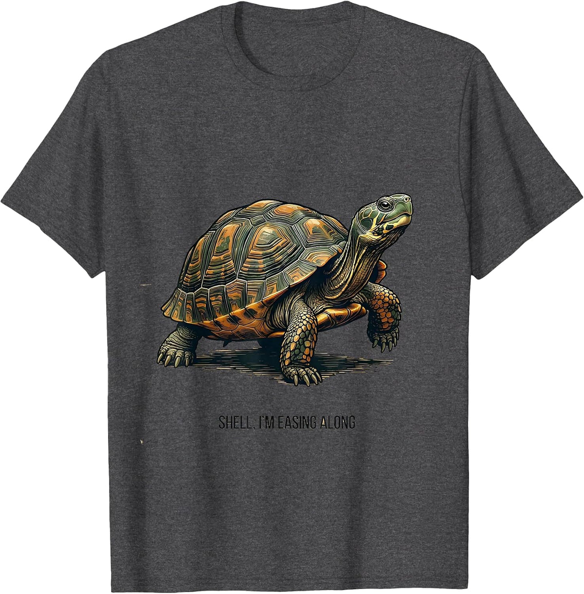 Shell, I'm Easing Along Vintage Turtle Lover Reptile T-Shirt - Dark Heather Grey