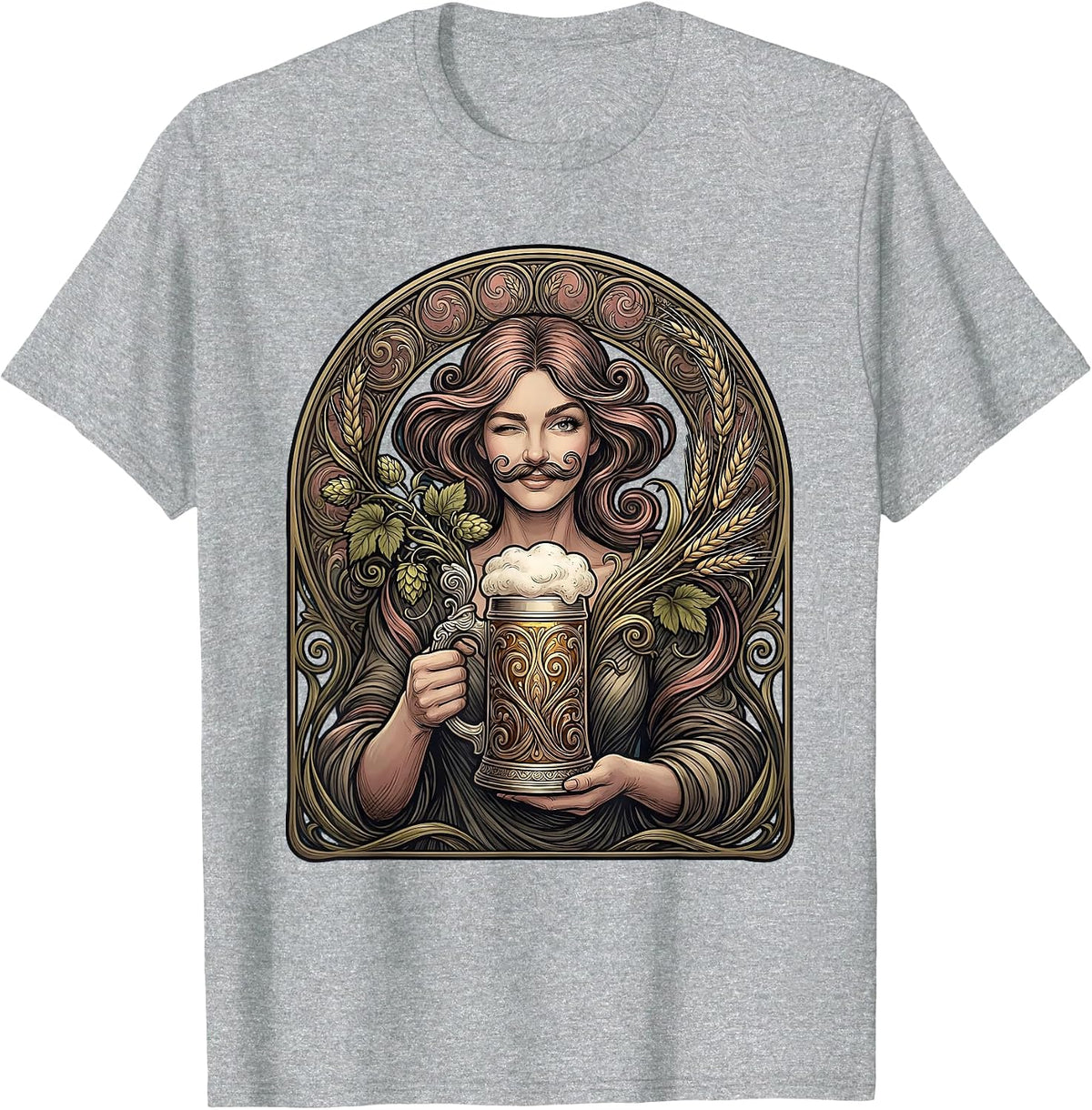 Men's Beer Foam Mustache Winking Illustration T-Shirt - Heather Grey