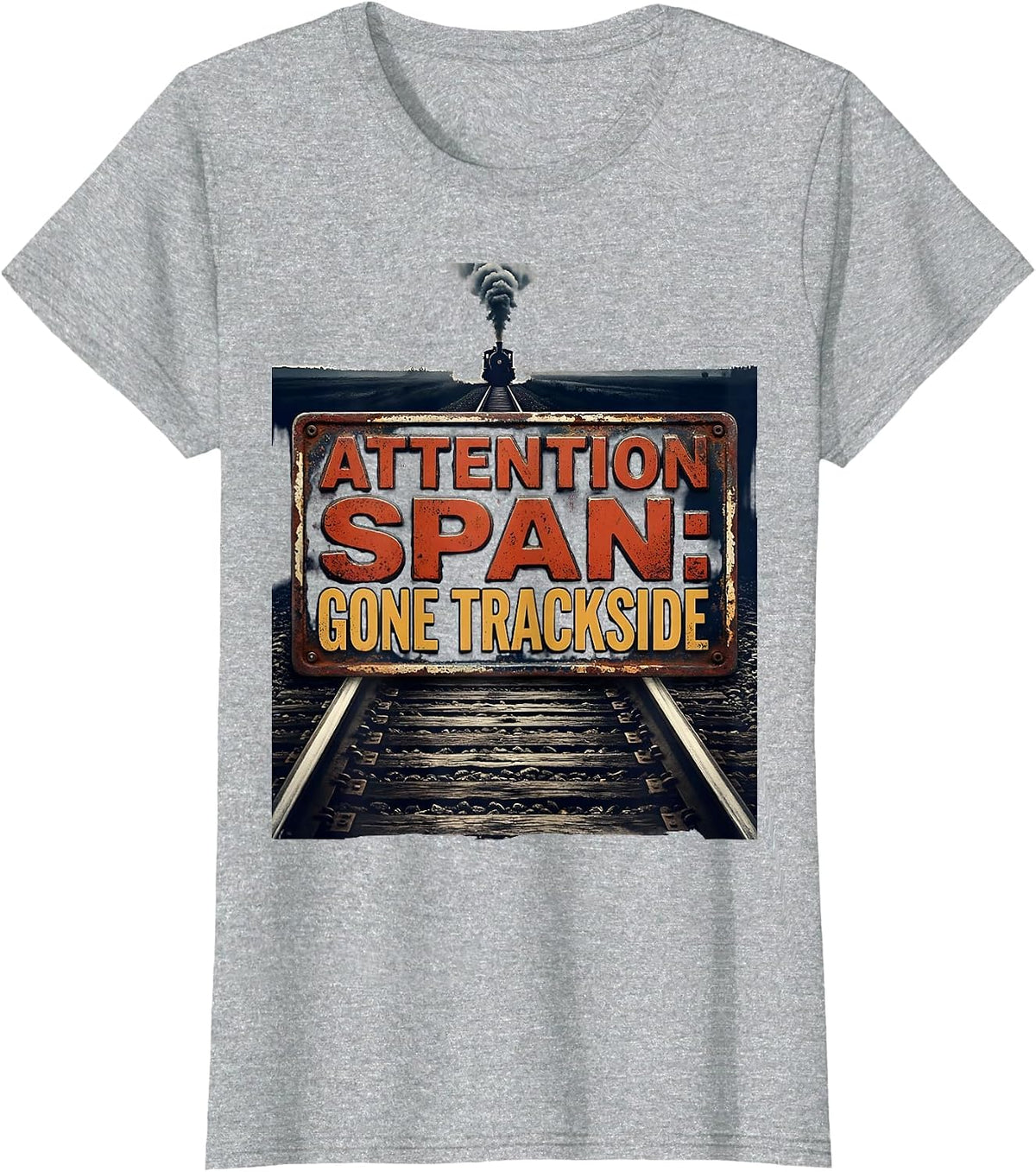 Attention Span: Gone Trackside Vintage Steam Train T-Shirt - Heather Grey