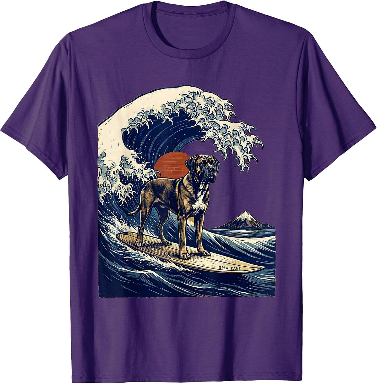 Great Dane Linocut Funny Surf Dog Breed Owner Gift T-Shirt - Purple