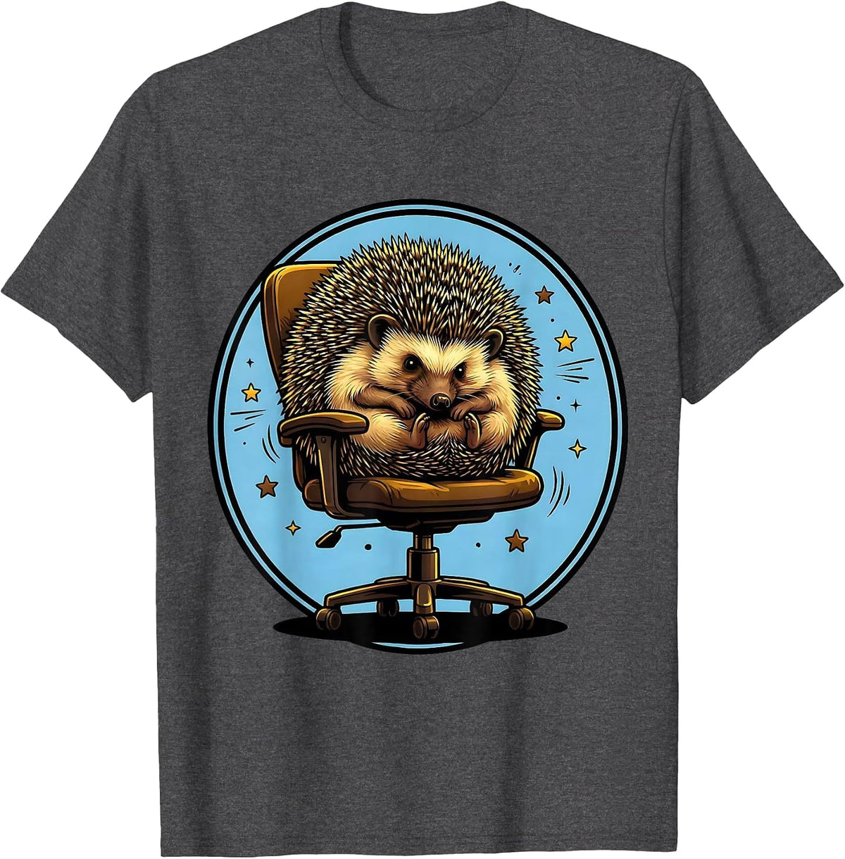 Men's Funny Hedgehog Rolled Up on Office Chair T-Shirt - Dark Heather Grey
