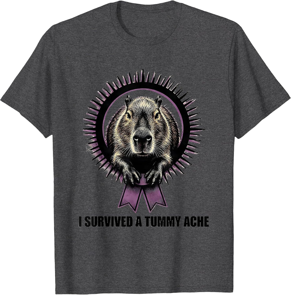 Men's I Survived A Tummy Ache Funny Capybara Meme Humor T-Shirt - Dark Heather Grey