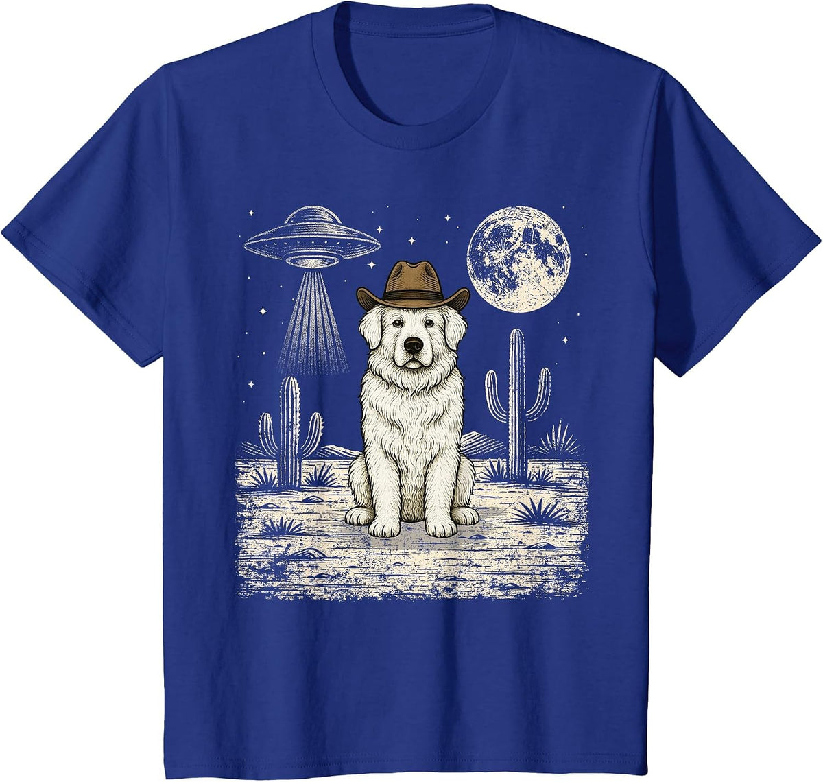 Funny Great Pyrenees Cowboy Western Dog UFO T-Shirt - Royal Blue