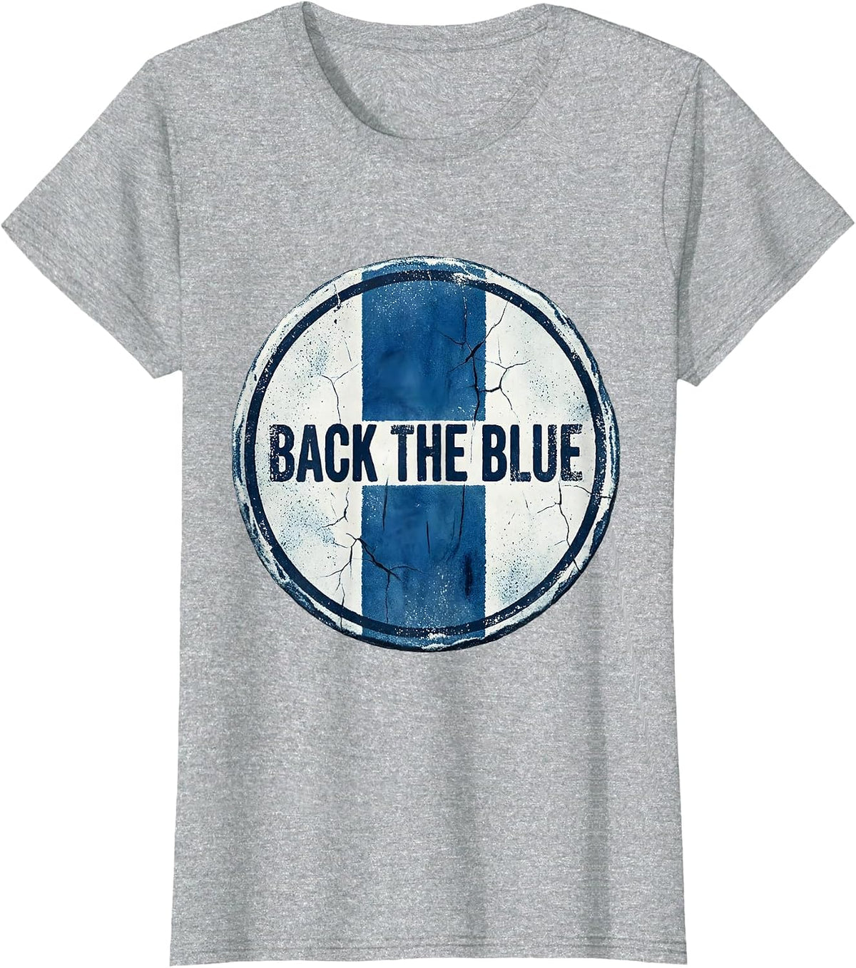 Back The Blue Distressed Thin Blue Line Police Support T-Shirt - Heather Grey