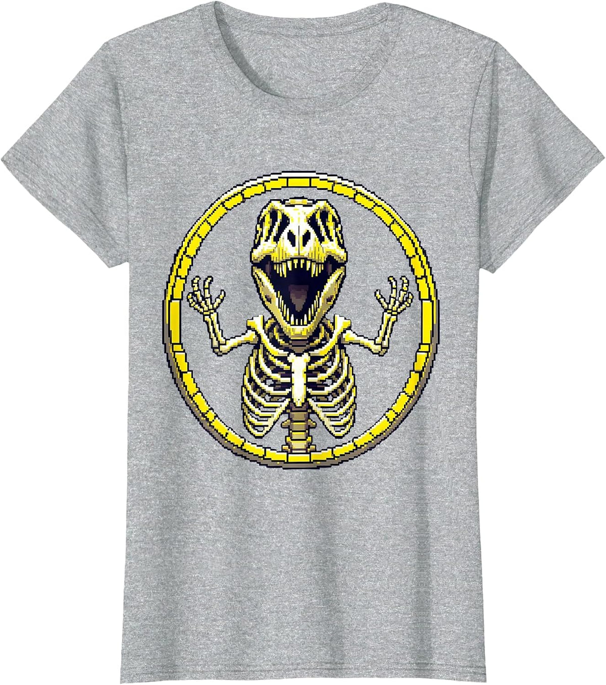 Women's T-Rex Skeleton Mid-Roar Dinosaur Graphic T-Shirt - Heather Grey