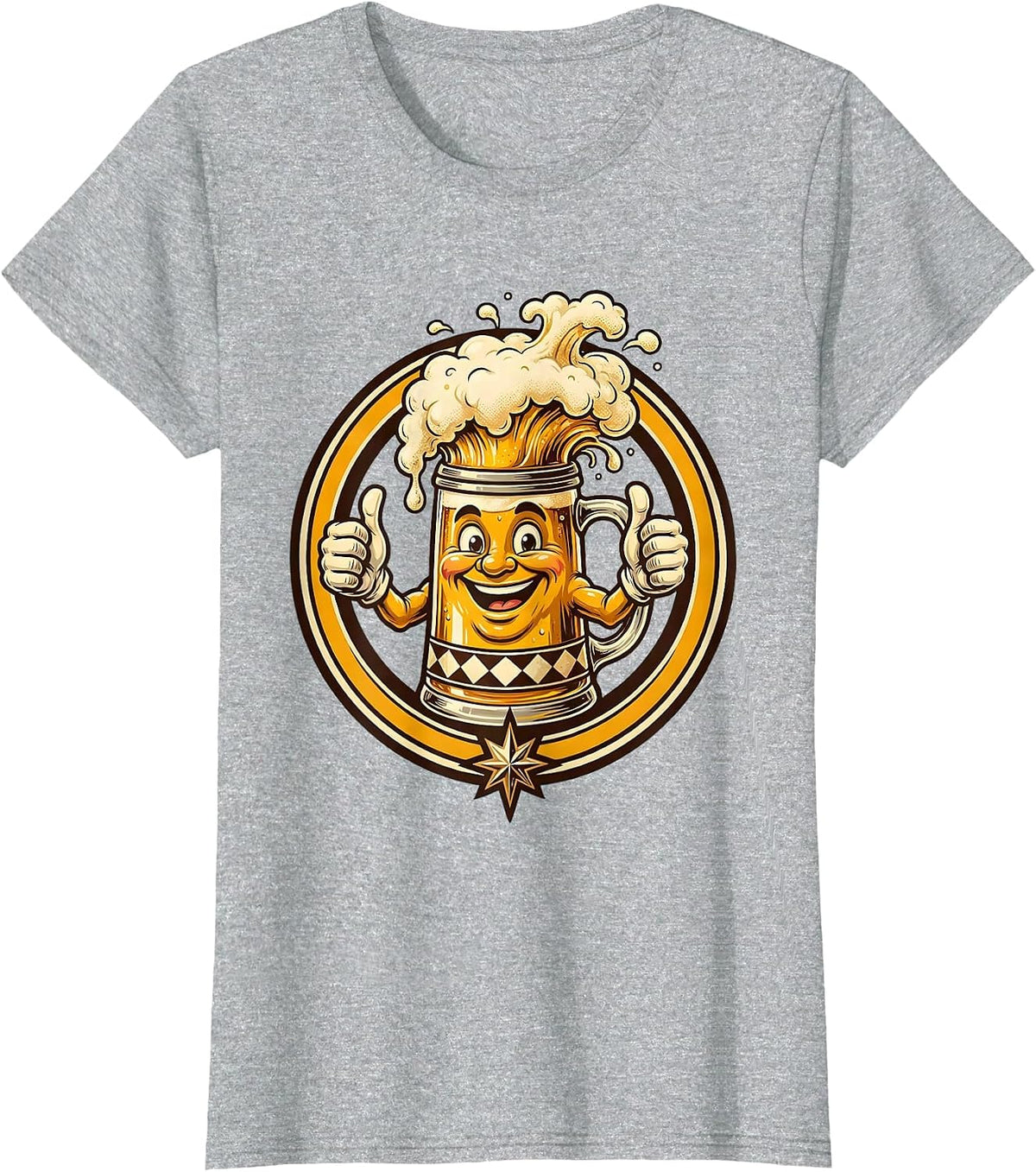 Steaming Beer Stein Foam Overflow German Illustration T-Shirt - Heather Grey
