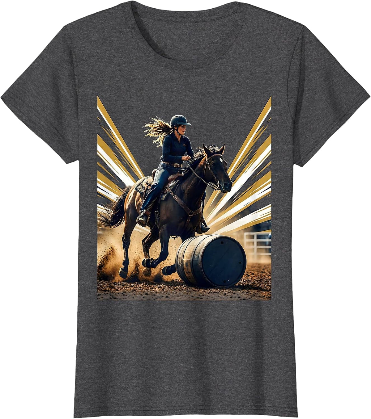 Women's Barrel Racing Ponytail Flying Rodeo Graphic T-Shirt - Dark Heather Grey