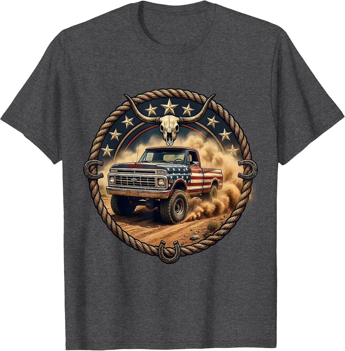Classic Pickup Truck Dirt Road Americana Graphic T-Shirt - Dark Heather Grey