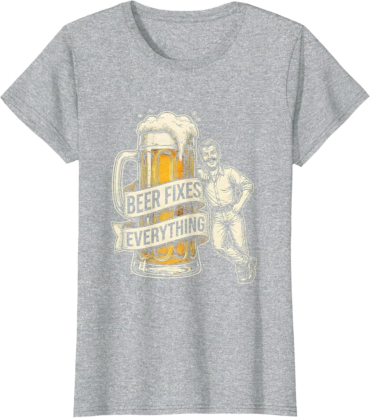 Women's Beer Fixes Everything Funny Drinking Design T-Shirt - Heather Grey