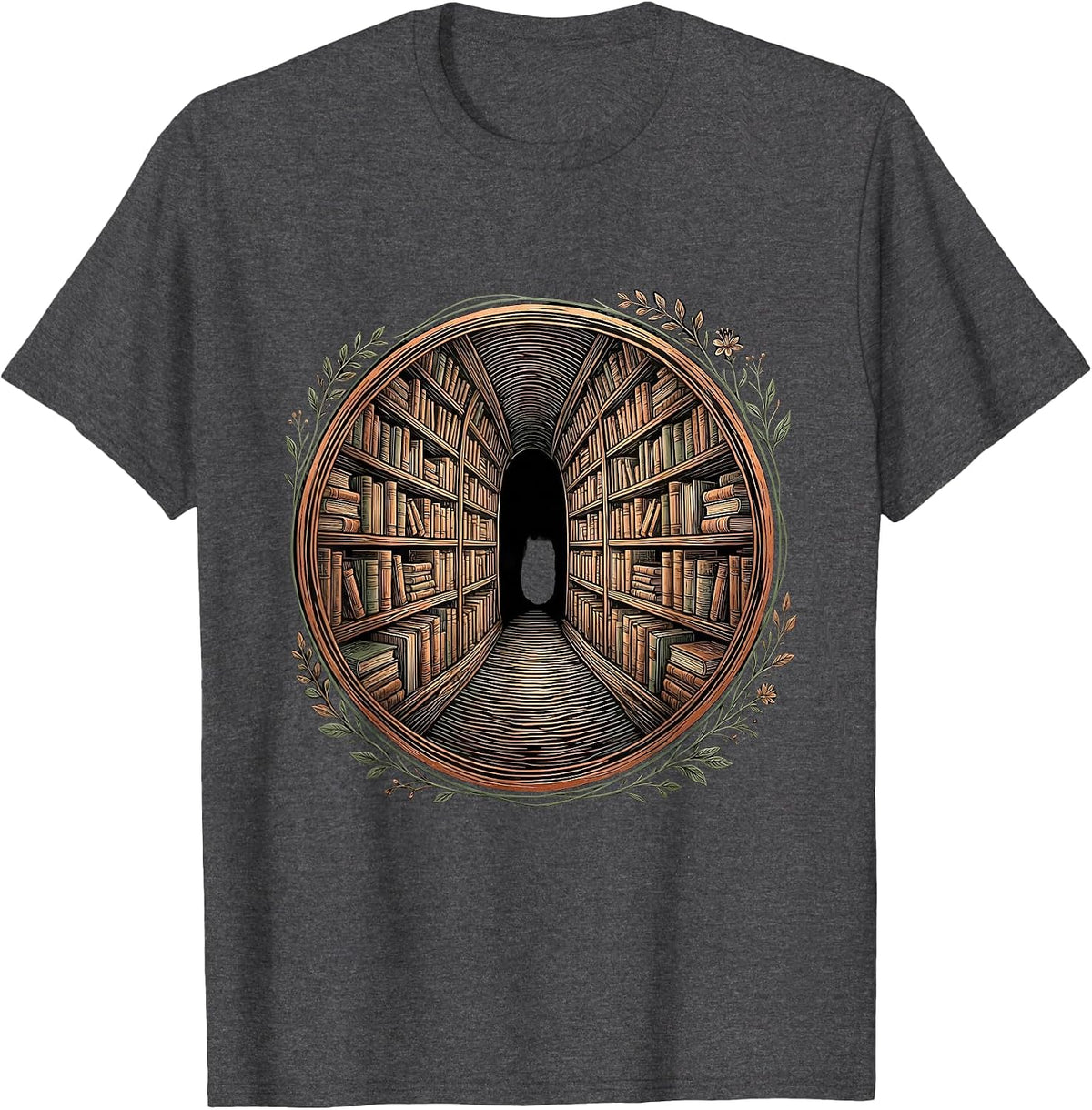 English Teacher Bookshelf Tunnel Reading Lover Gift T-Shirt - Dark Heather Grey