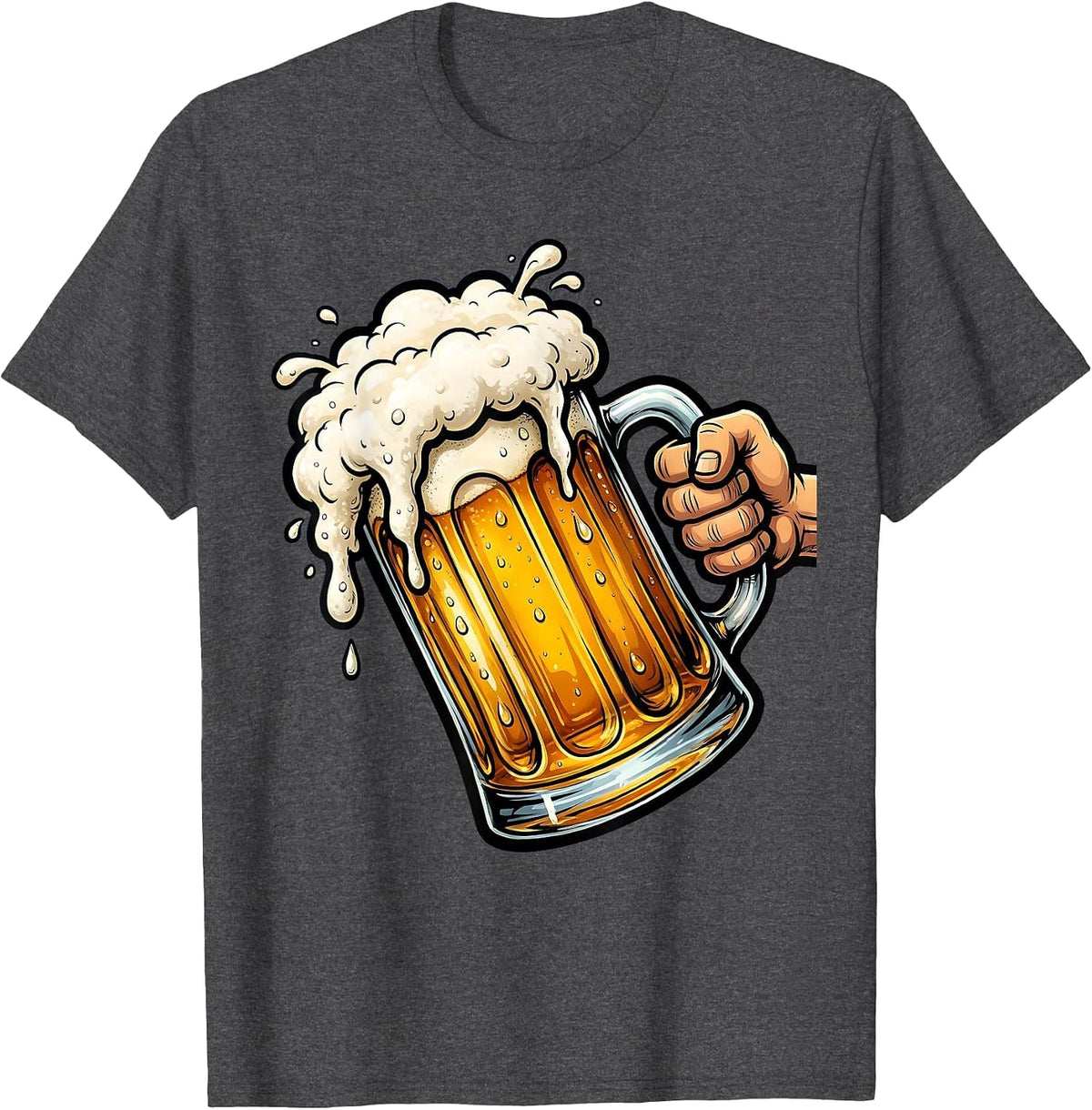 Cold Beer Mug Overflowing Foam Graphic Design T-Shirt - Dark Heather Grey