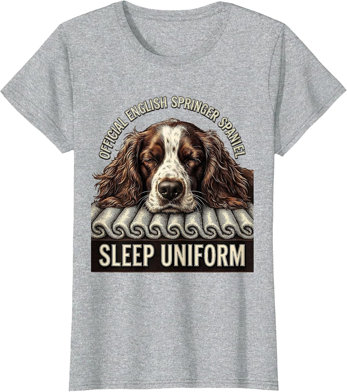 Women's Official English Springer Spaniel Sleep Uniform Dog Lover T-Shirt - Heather Grey
