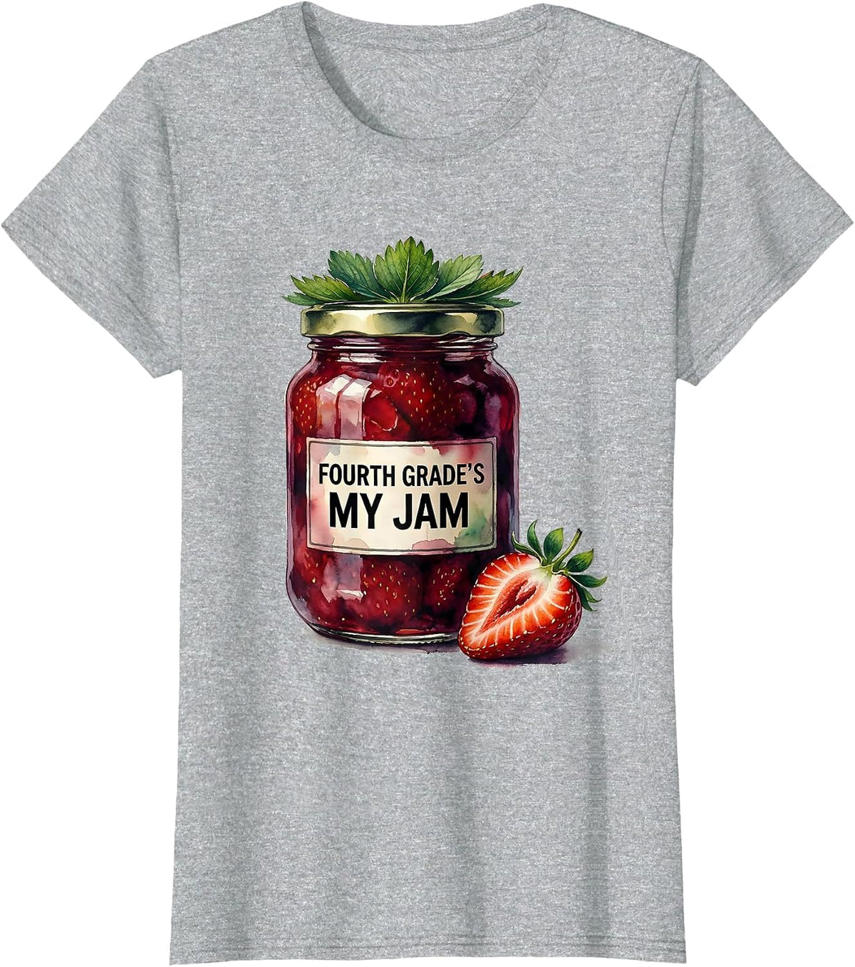 Fourth Grade's My Jam Watercolor Strawberry Teacher Back T-Shirt - Heather Grey