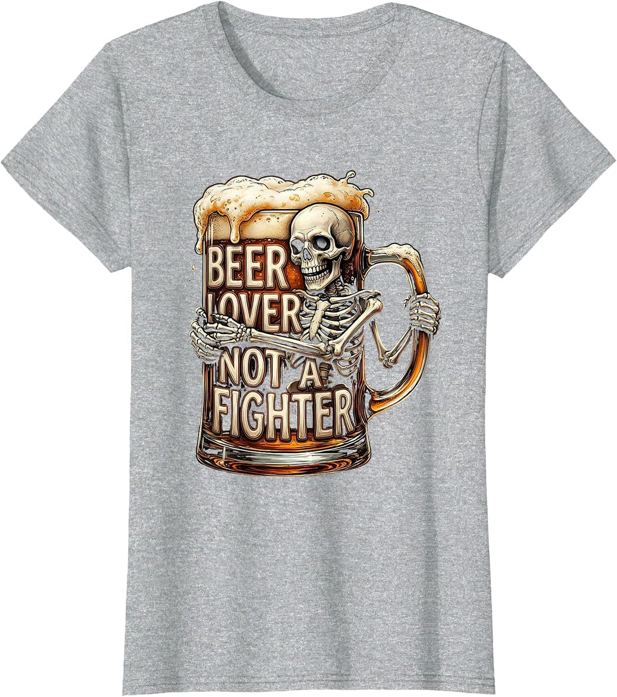 Beer Lover Not A Fighter Funny Drinking Design T-Shirt - Heather Grey