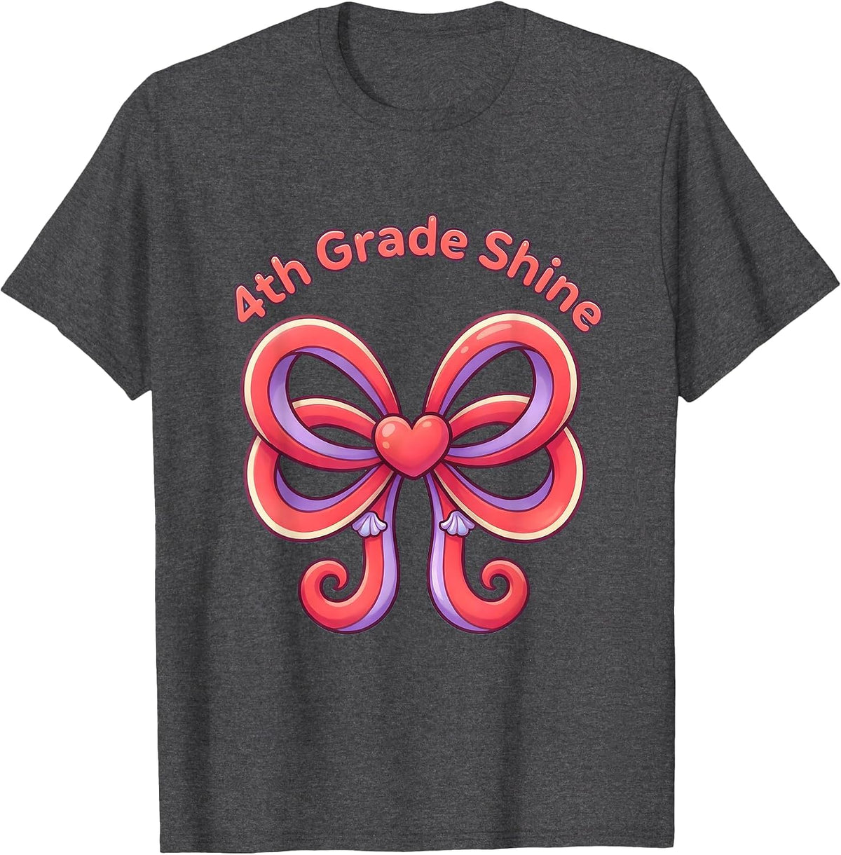 Men's 4th Grade Shine Cute Kawaii Bow Back To School Fourth Grade T-Shirt - Dark Heather Grey
