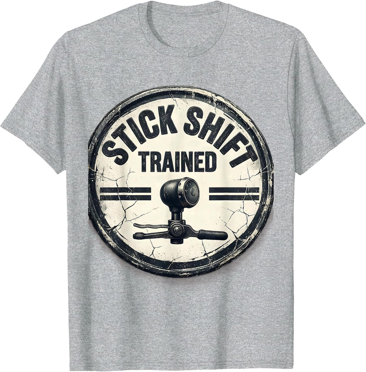 Men's Stick Shift Trained Distressed Gearbox Enthusiast Car Lover T-Shirt - Heather Grey