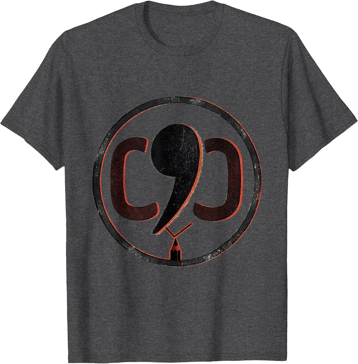 Badge Seal Grammar Teacher Punctuation Humor Gift T-Shirt - Dark Heather Grey