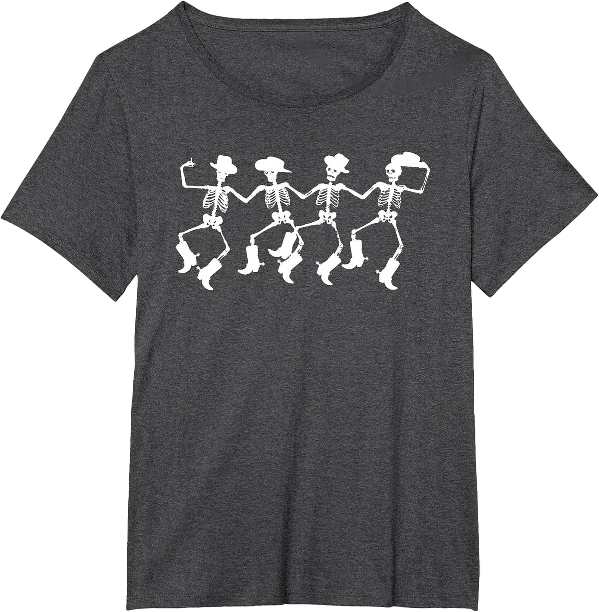 Dancing Skeletons Spooky Halloween Cowboys Line Dance T-Shirt - Dark Heather Grey