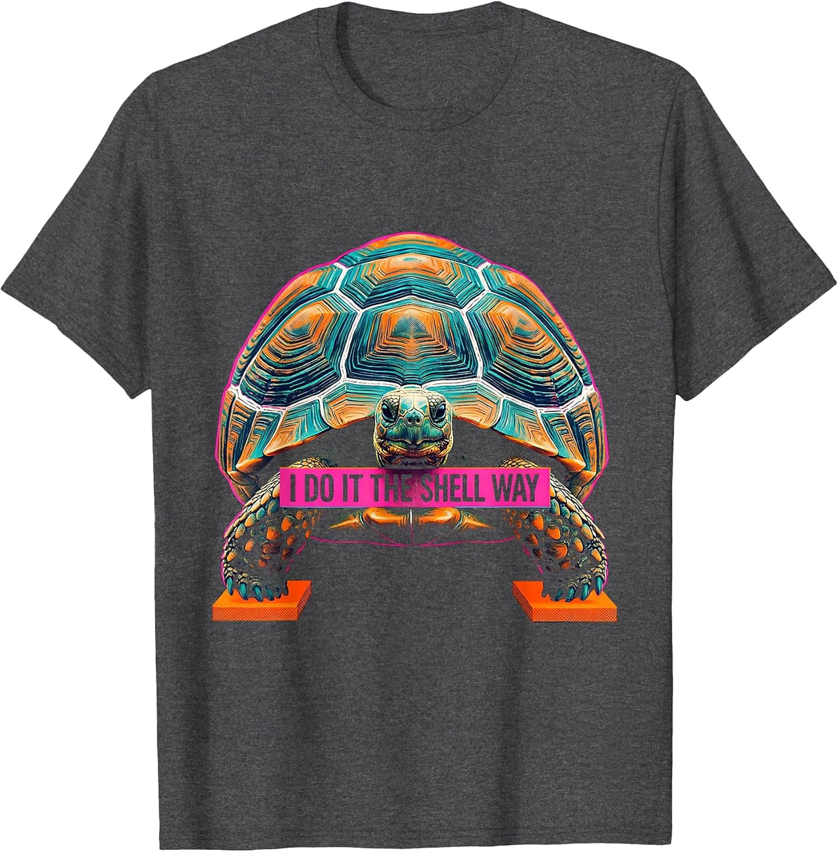 Men's I Do It The Shell Way Risograph Funny Tortoise Lover Gift T-Shirt - Dark Heather Grey