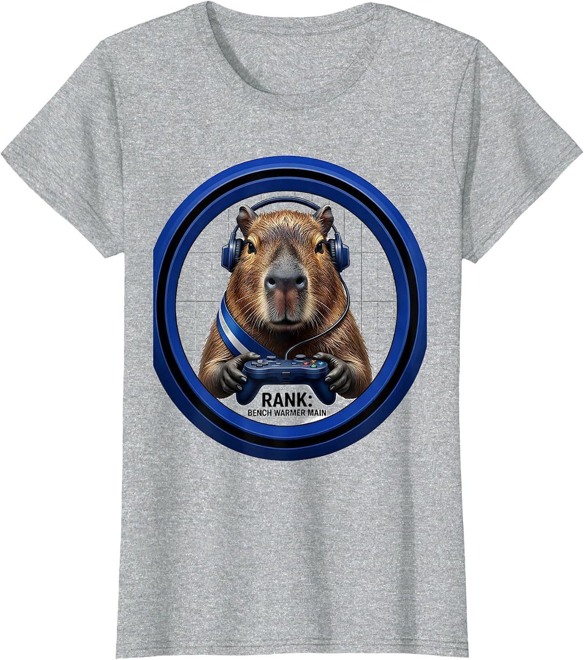 Rank Bench Warmer Main Funny Capybara Gamer Bruh Meme Humor T-Shirt - Heather Grey