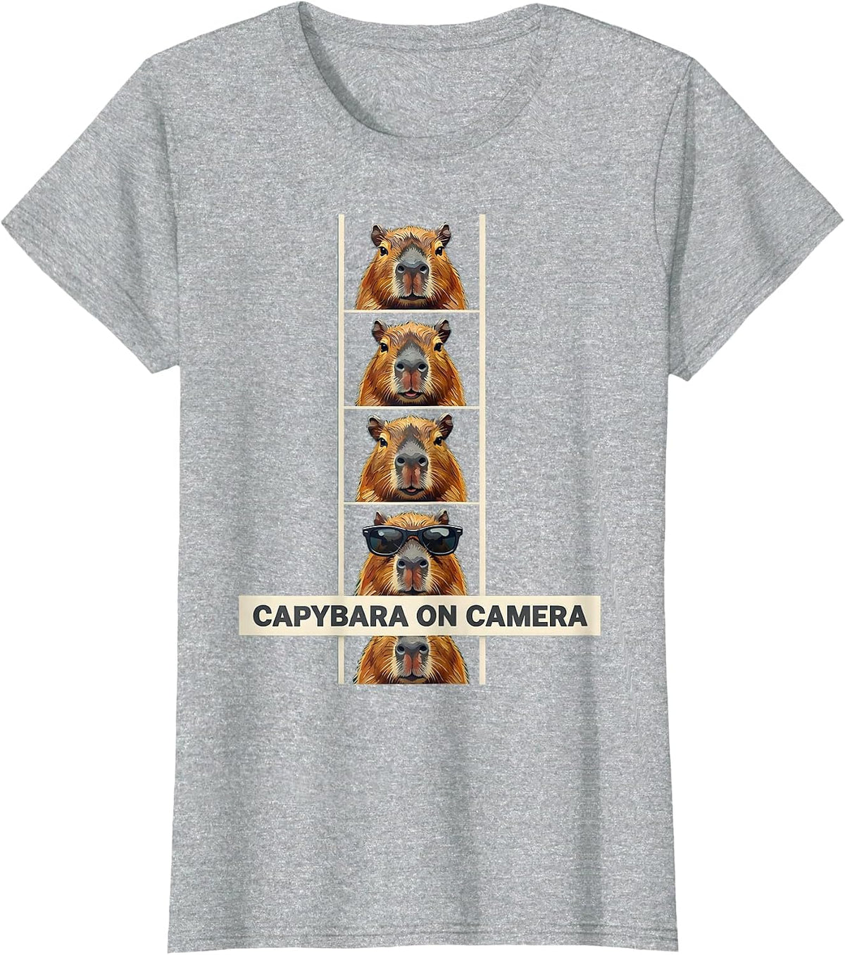 Women's Capybara On Camera Funny Animal Portrait Photobooth Humor T-Shirt - Heather Grey
