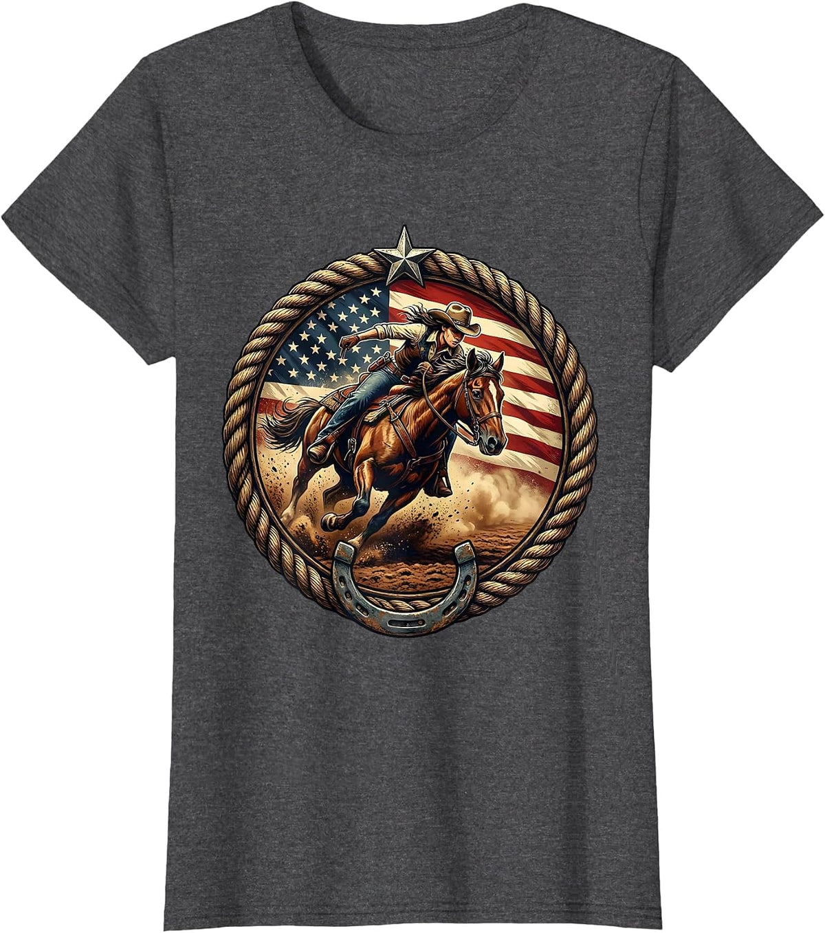 Women's Cowgirl Barrel Racing Dusty Turn Rodeo Graphic T-Shirt - Dark Heather Grey