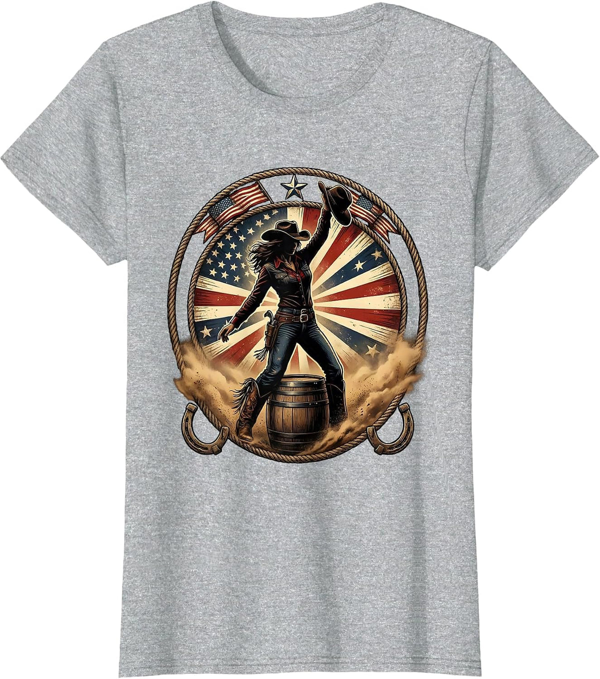 Women's Cowgirl Barrel Racing Dust Cloud Illustration T-Shirt - Heather Grey