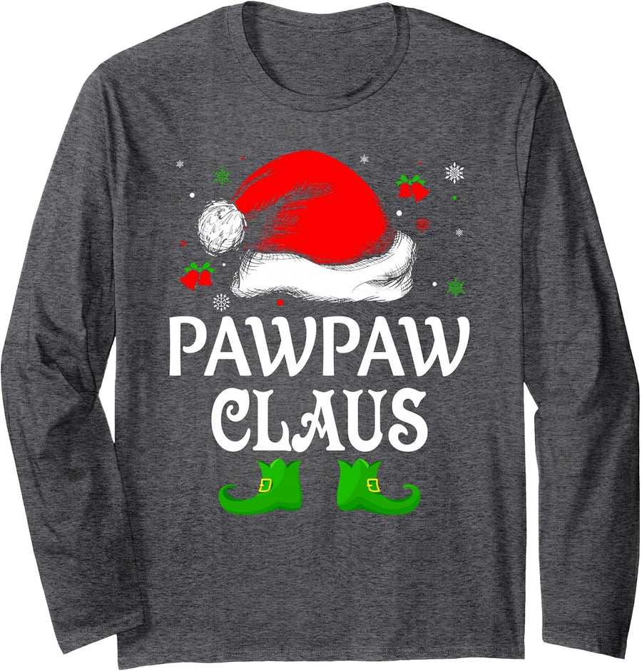 Santa Hat Pawpaw Claus Elf Funny Ugly Christmas Sweater Long Sleeve T-Shirt - Adult Unisex Dark Heather Grey