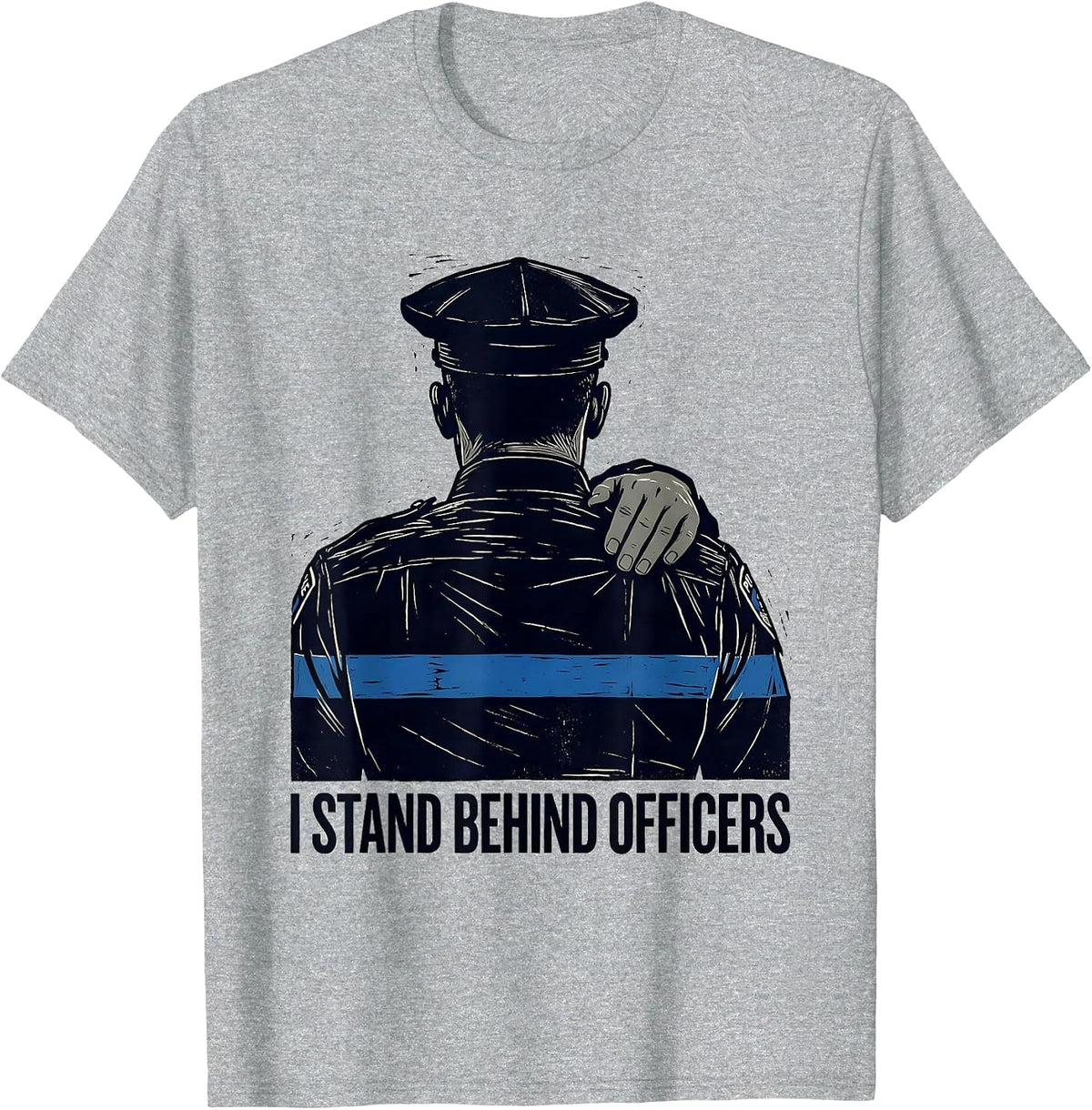 Men's I Stand Behind Officers Thin Blue Line Police Support T-Shirt - Heather Grey