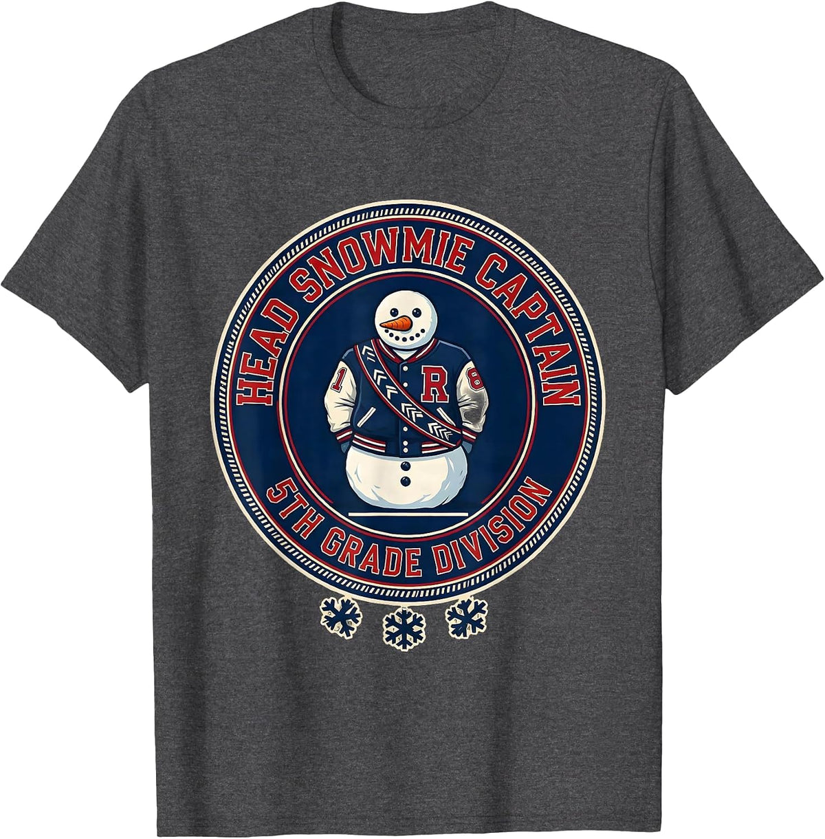 Head Snowmie Captain, 5th Grade Division Teacher Christmas T-Shirt - Dark Heather Grey