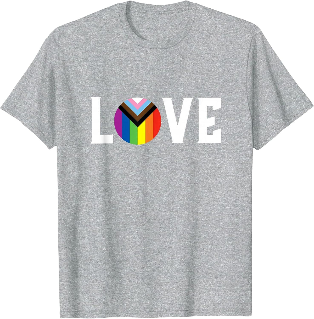 LGBTQ+ Progress Pride Flag Love T-Shirt - Heather Grey