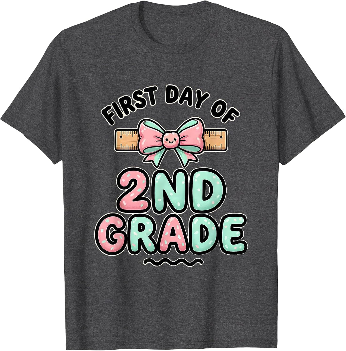 First Day Of 2nd Grade Cute Kawaii Bow Back To School T-Shirt - Dark Heather Grey