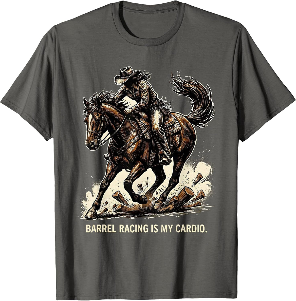 Barrel Racing Is My Cardio Rodeo Design T-Shirt - Asphalt Grey