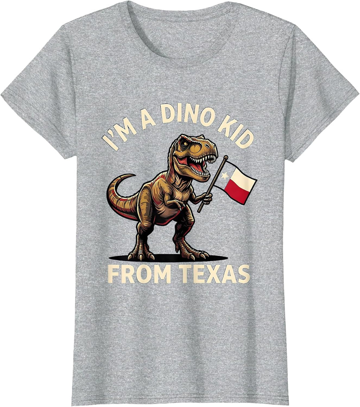 I'm A Dino Kid From Texas Playful Texas Pride Dinosaur Lover T-Shirt - Heather Grey