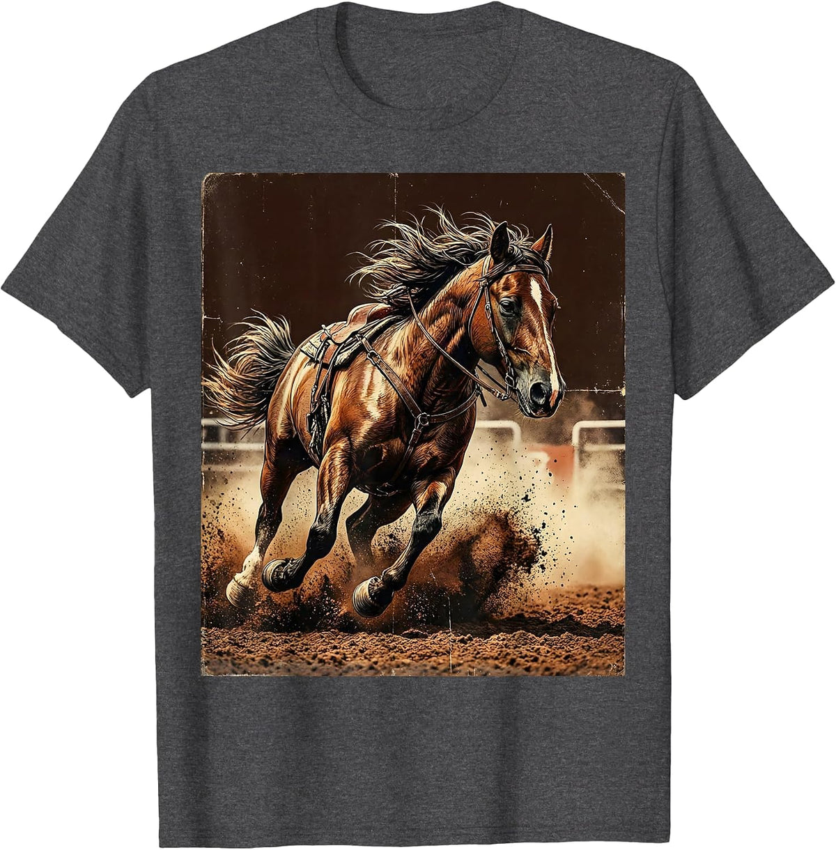 Men's Barrel Racer Horse Tight Turn Rodeo Graphic T-Shirt - Dark Heather Grey