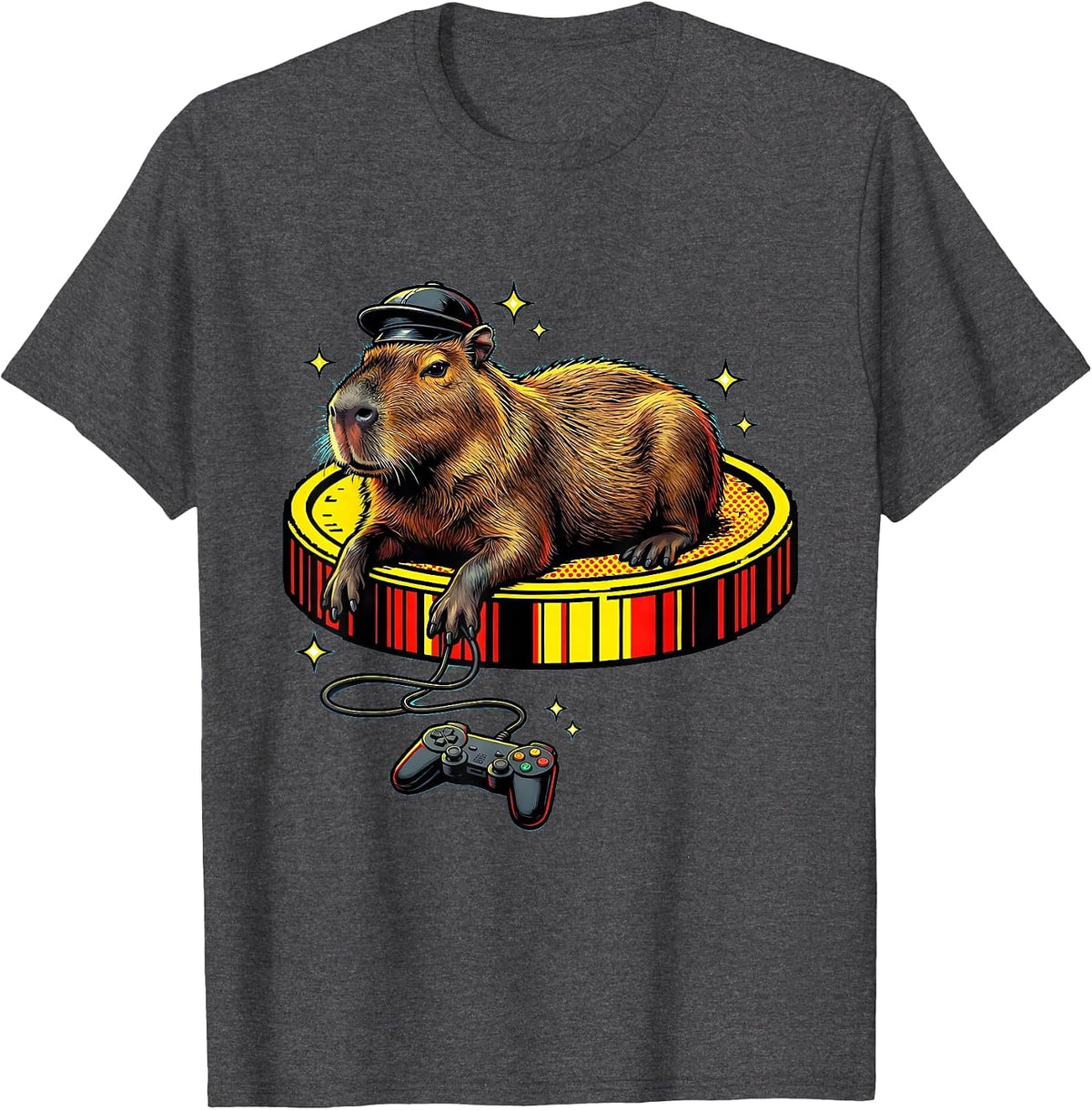 Capybara Pixel Arcade Gamer Humor Funny T-Shirt - Dark Heather Grey