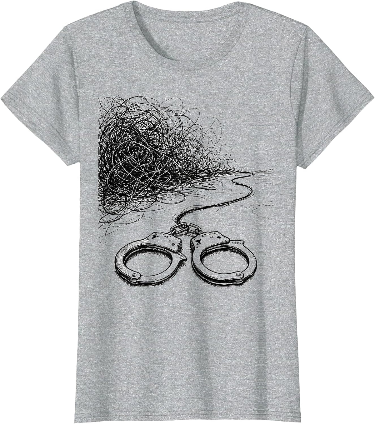 Women's Tangled Cord Handcuffs Police Officer Humor Gift T-Shirt - Heather Grey