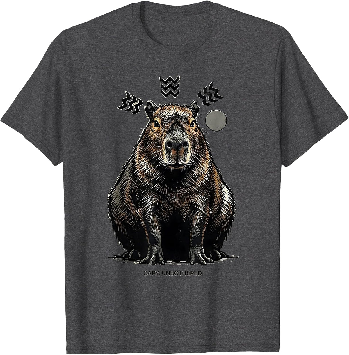 Men's Capy, Unbothered Linocut Funny Capybara Animal Meme Gamer T-Shirt - Dark Heather Grey