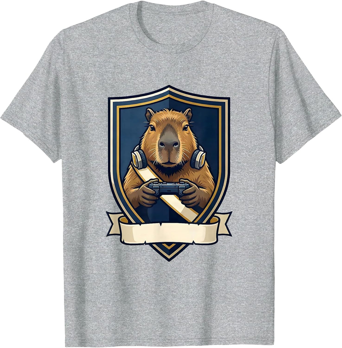 Men's Capybara Gamer Emblem Bruh Meme Humor T-Shirt - Heather Grey