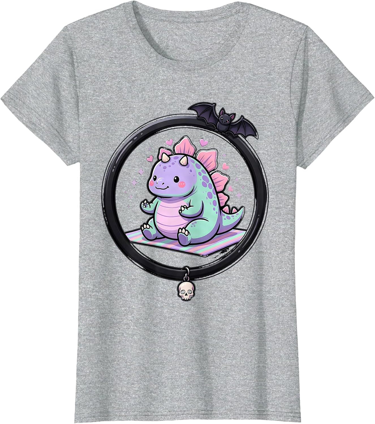 Stegosaurus Yoga Pose Dinosaur Illustration T-Shirt - Heather Grey