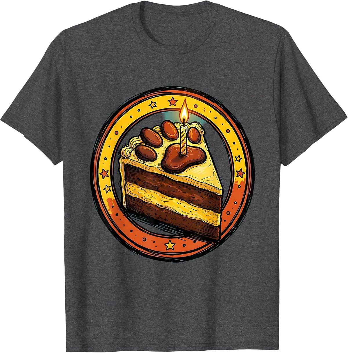Dinosaur Footprint Birthday Cake Slice Graphic T-Shirt - Dark Heather Grey