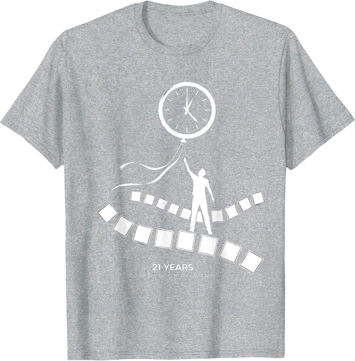 Men's 21 YEARS 252 MONTHS OF BEING AWESOME Birthday Gift Milestone T-Shirt - Heather Grey
