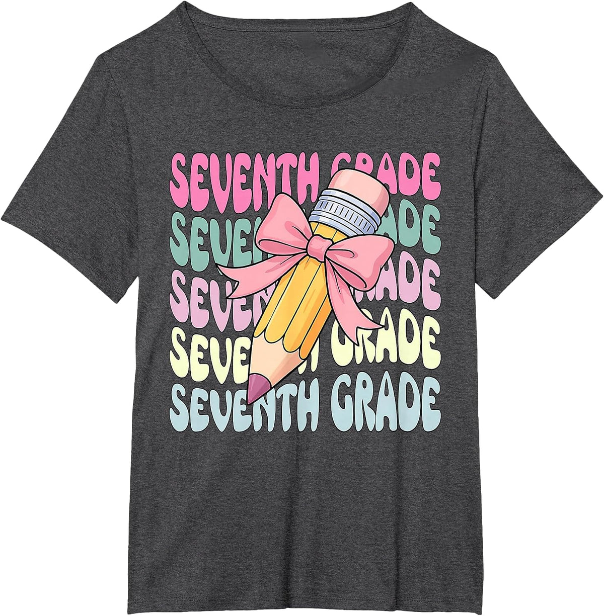Back to School Seventh Grade Coquette First Day of 7th Grade T-Shirt - Dark Heather Grey