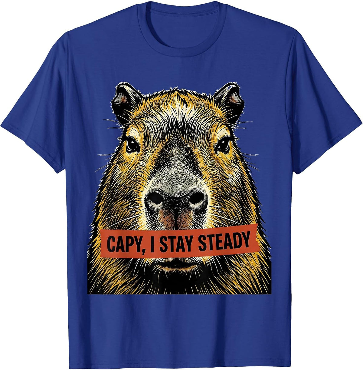 Capy, I Stay Steady Retro Cartoon Funny Capybara Meme Gamer T-Shirt - Royal Blue